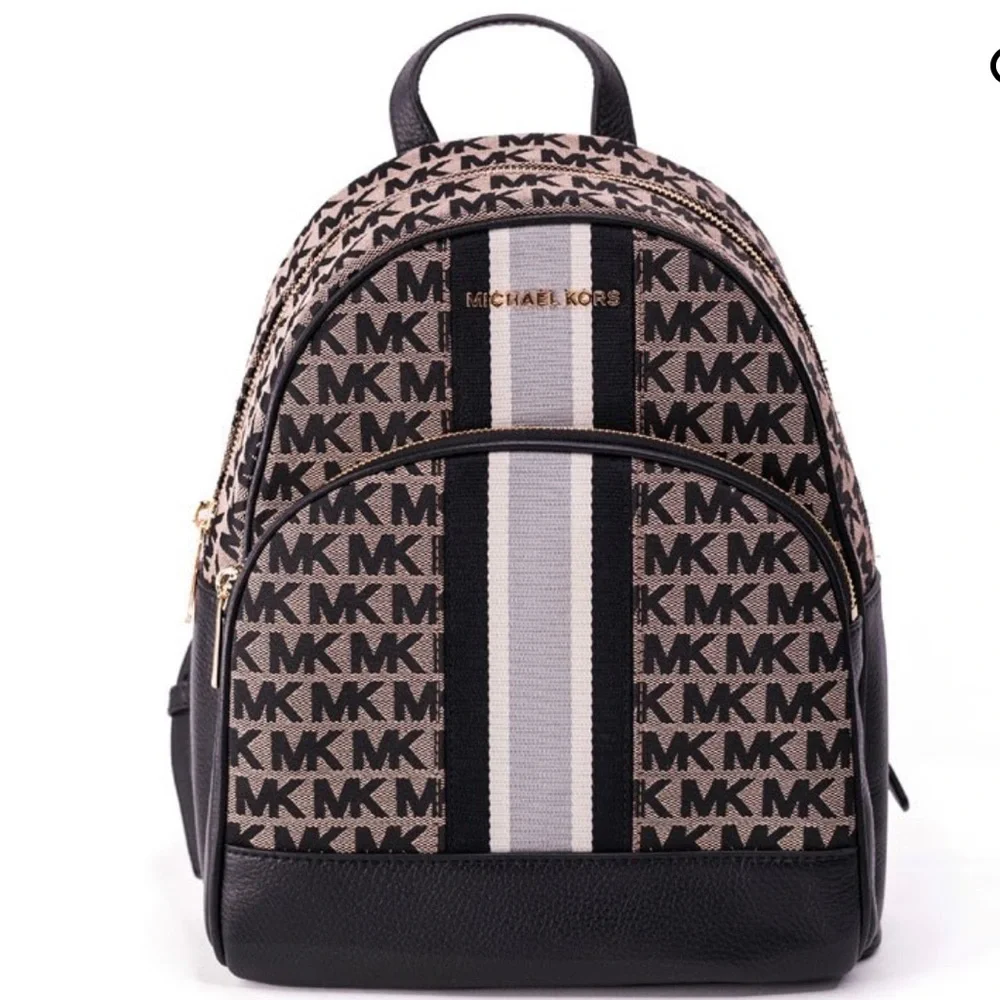 Michael Kors Monogram Canvas & Leather Black & Beige Abbey Backpack